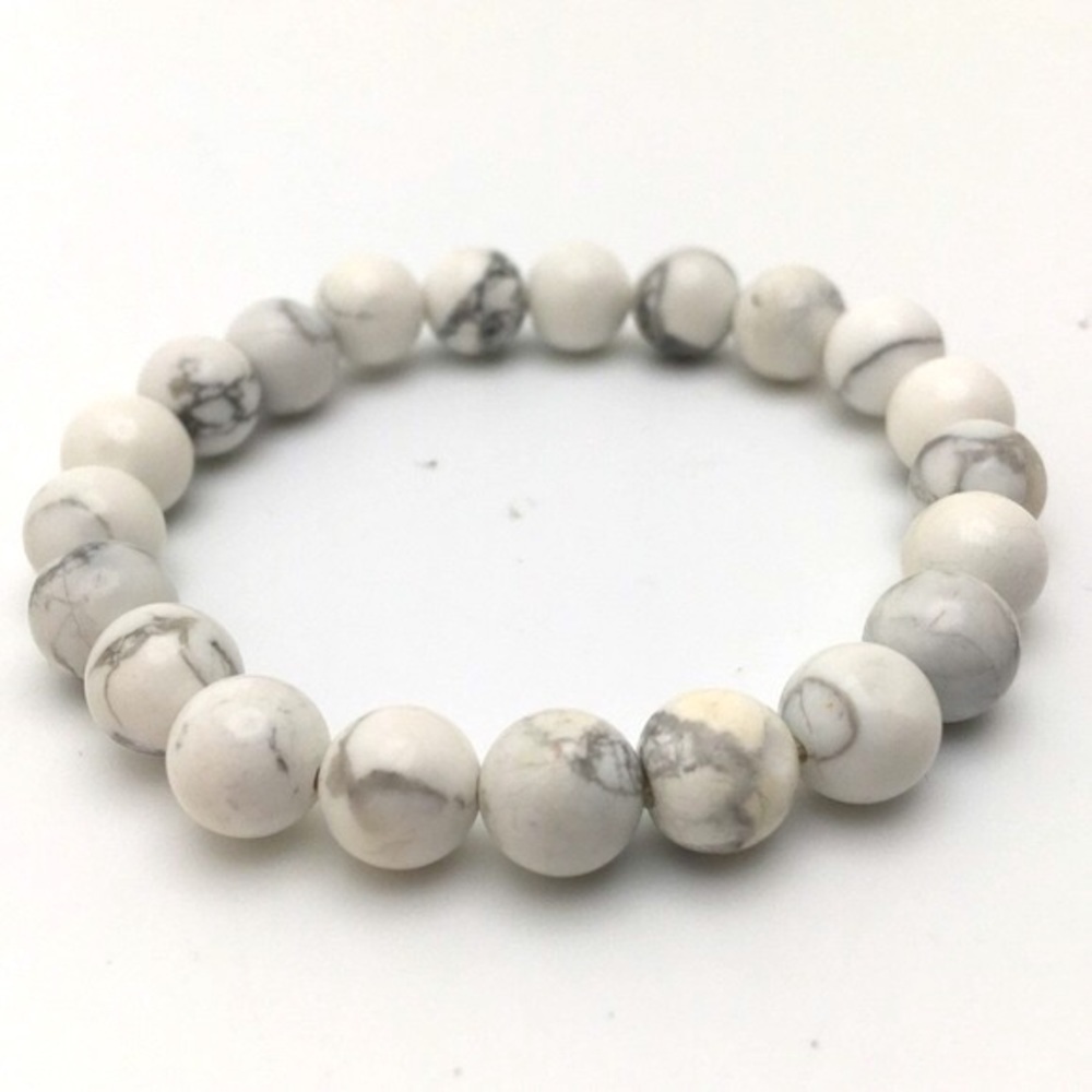 381MIDALANE Handmade 8mm Howlite Beaded Stretch Bracelet | Calming Stone